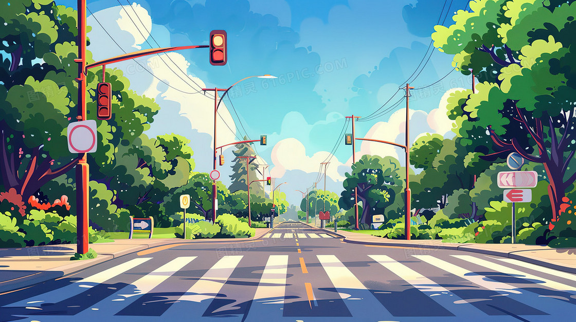 道路交通安全斑马线插画