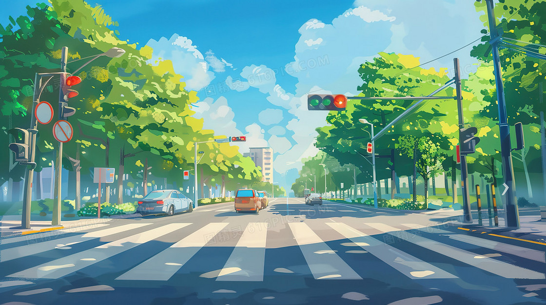 道路交通安全斑马线插画