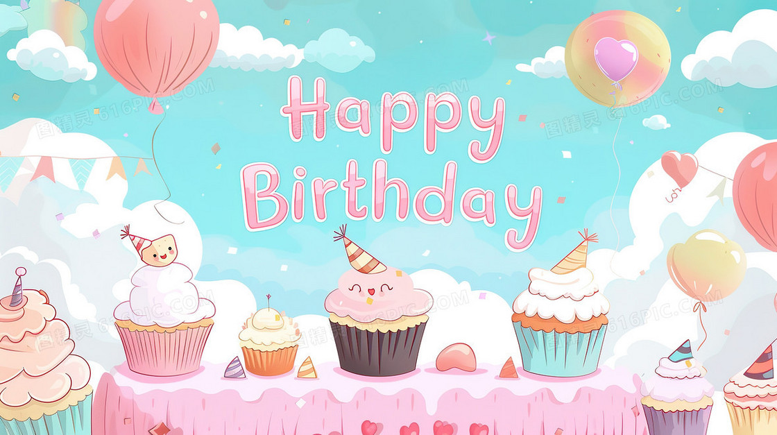 庆祝儿童生日快乐蛋糕插画