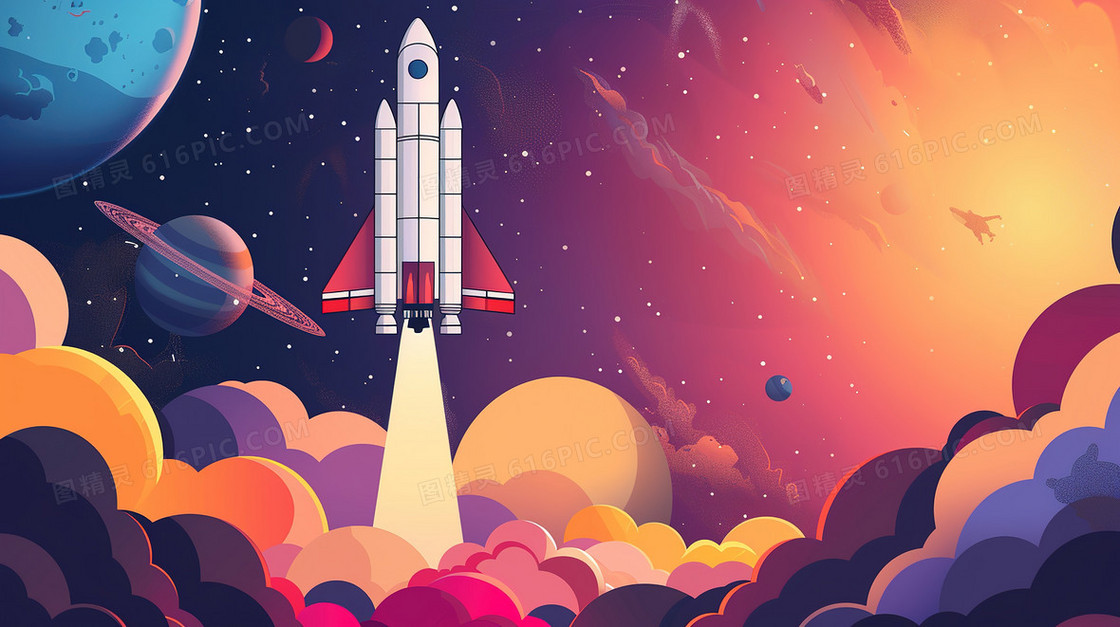 航天探索火箭发射插画