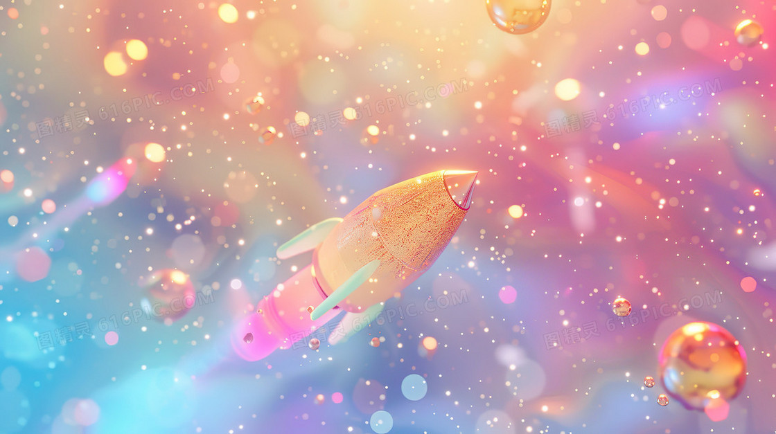 唯美儿童梦幻彩色水彩晕染火箭插画