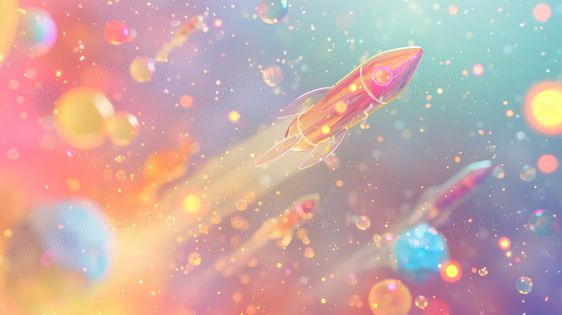 唯美儿童梦幻彩色水彩晕染火箭插画