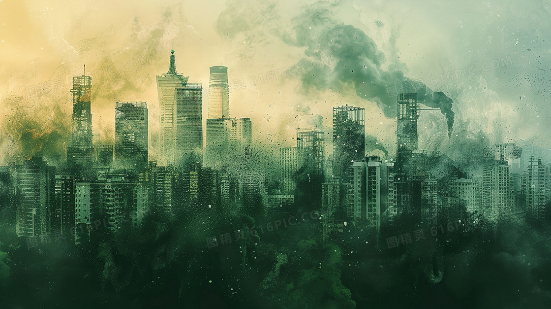 环境污染空气污染以前现在对比插画