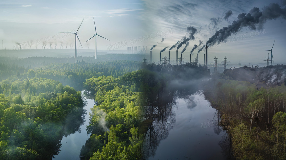 环境污染空气污染以前现在对比插画