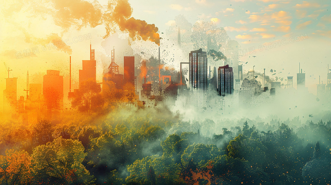 环境污染空气污染以前现在对比插画