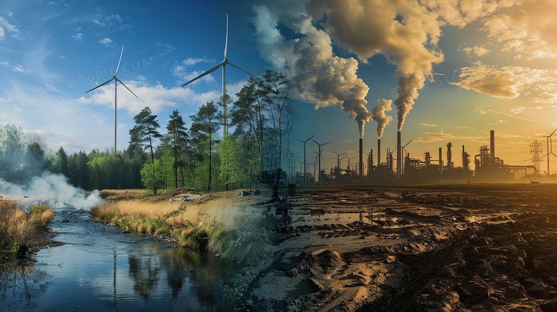 环境污染空气污染以前现在对比插画