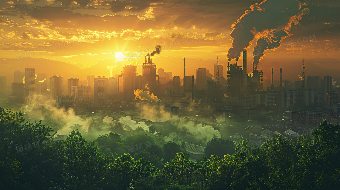 环境污染空气污染以前现在对比插画