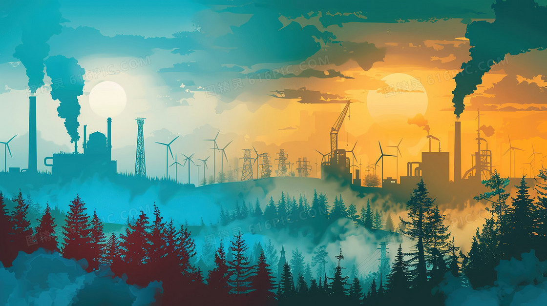 环境污染空气污染对比插画