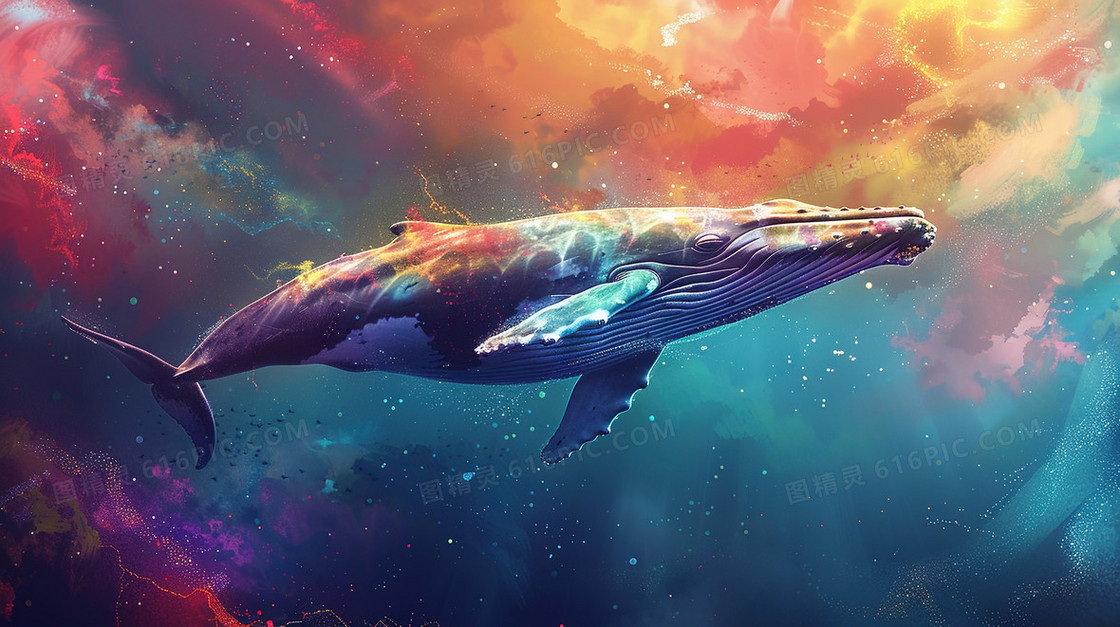 晚霞海水里游泳的鲸鱼插画