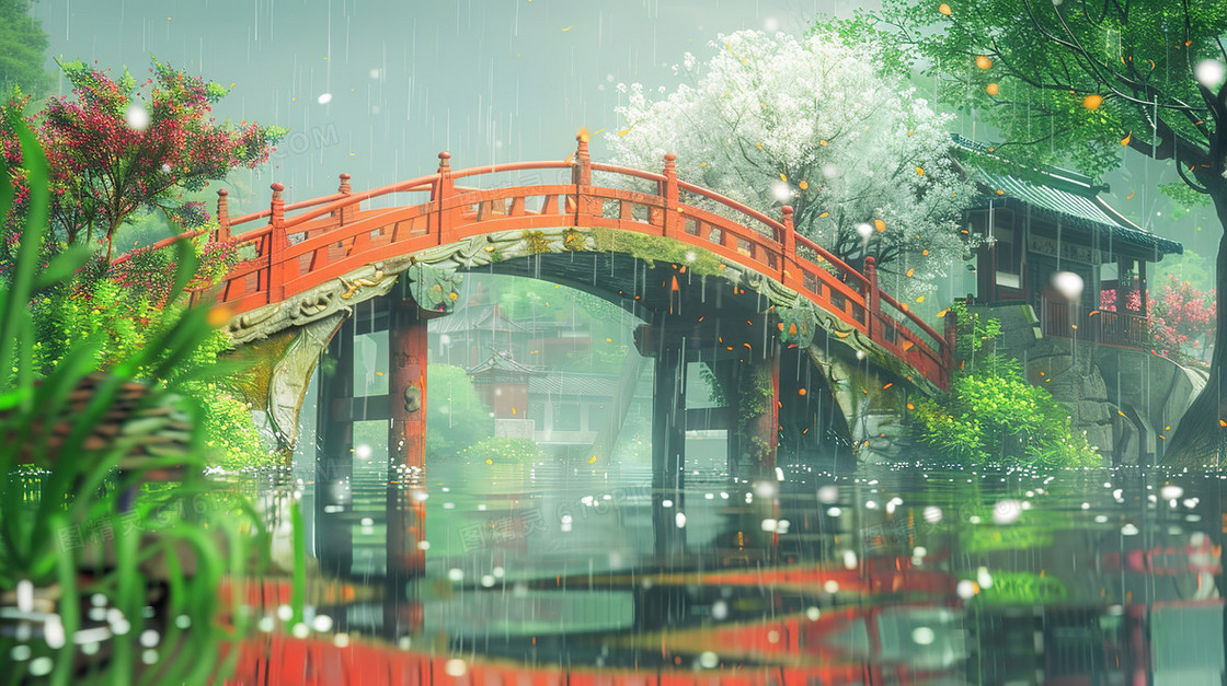 清明节古城中的古桥插