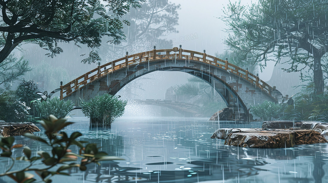 清明节古城中的古桥插