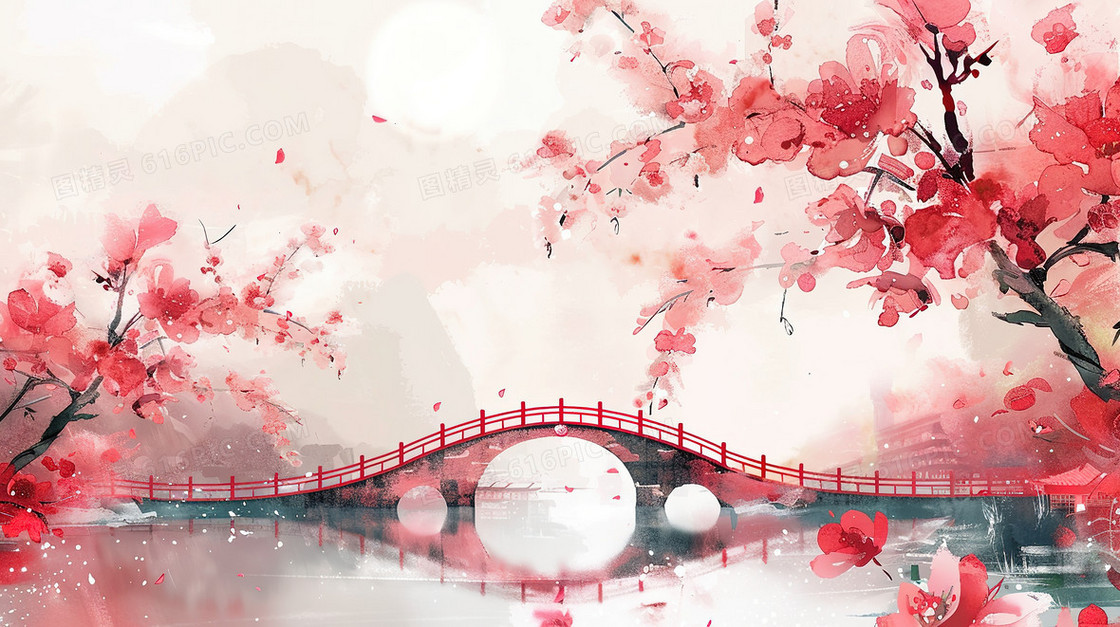 清明节山野中的古桥插画