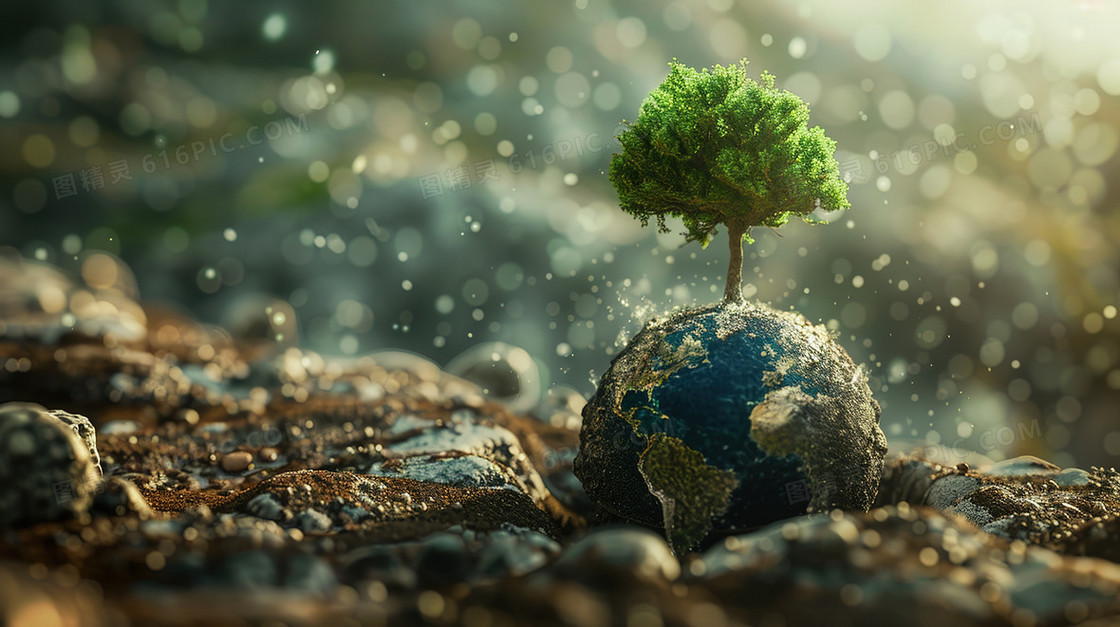 地球土地上的一棵大树插画