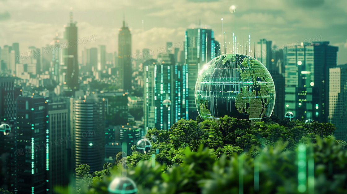 城市背景前草地上水珠插画