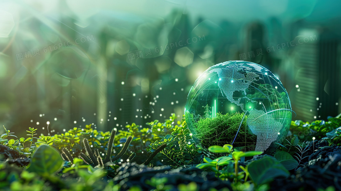 城市背景前草地上水珠插画