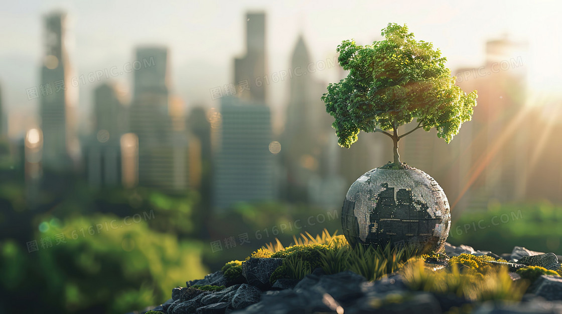 森林土地上的生态地球插画