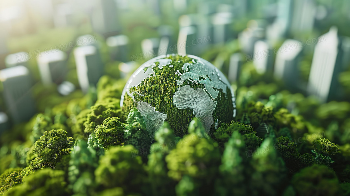 森林土地上的生态地球插画