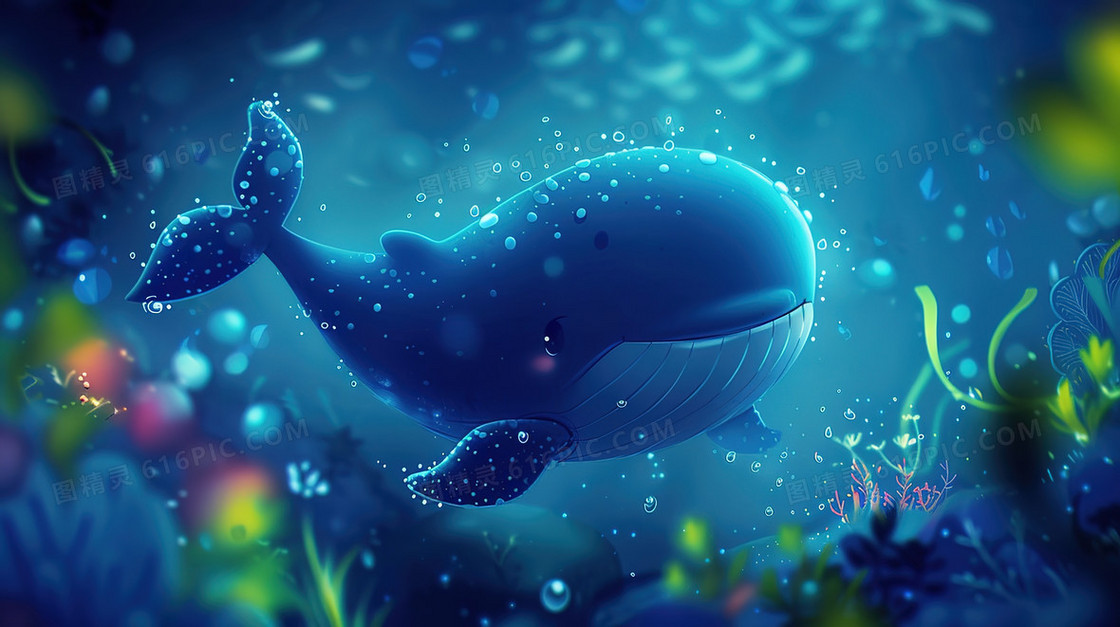 3D海底的鲸鱼插画