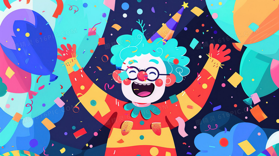 愚人节快乐的小丑创意插画