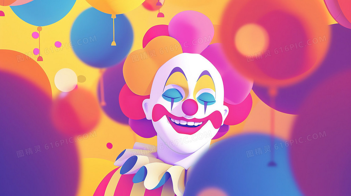 愚人节快乐的小丑创意插画