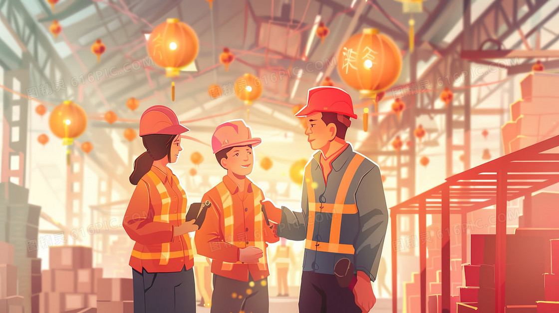 建筑工地上的工人插画