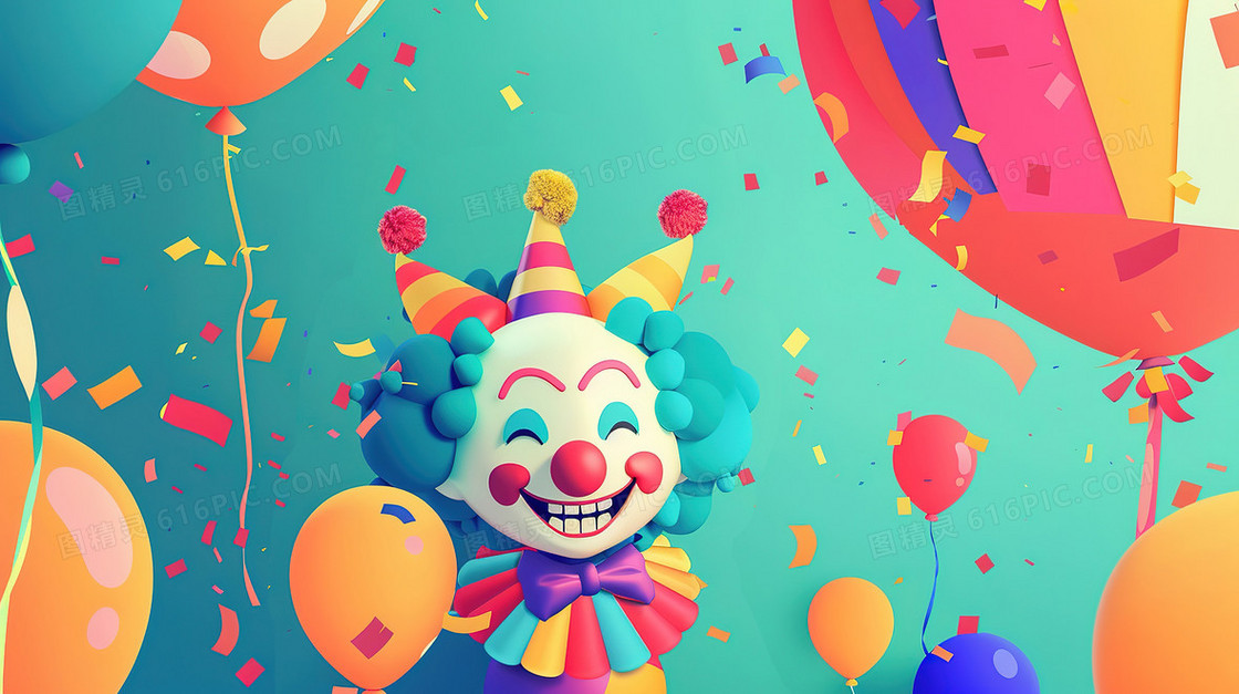 愚人节快乐的小丑创意插画