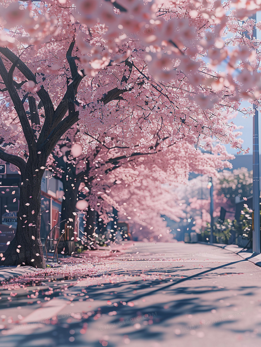 春分樱花盛开的日本街道一角插画