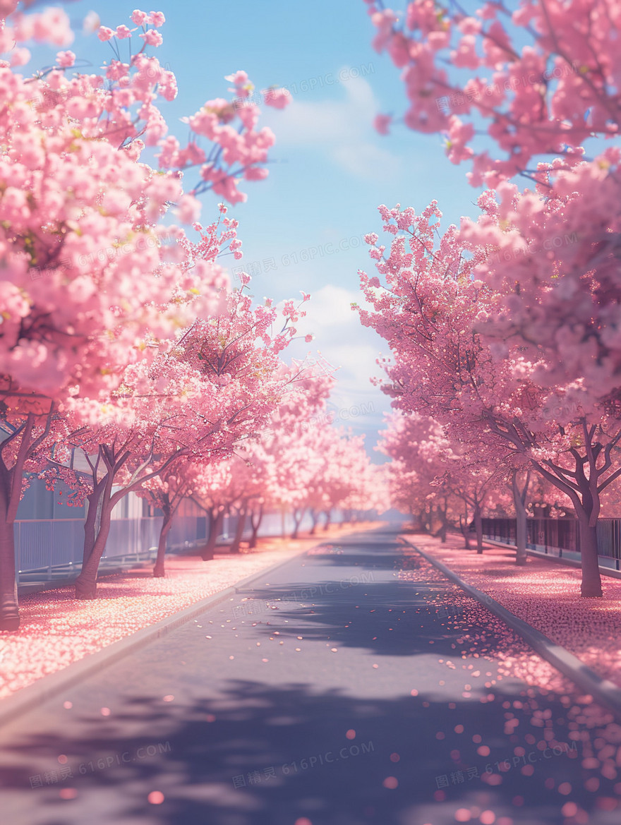 春分樱花盛开的日本街道一角插画