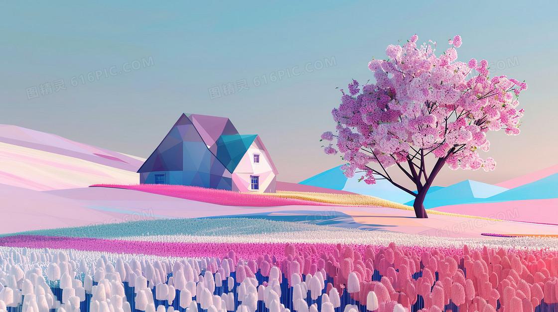 春分樱花盛开的是山野花田插画