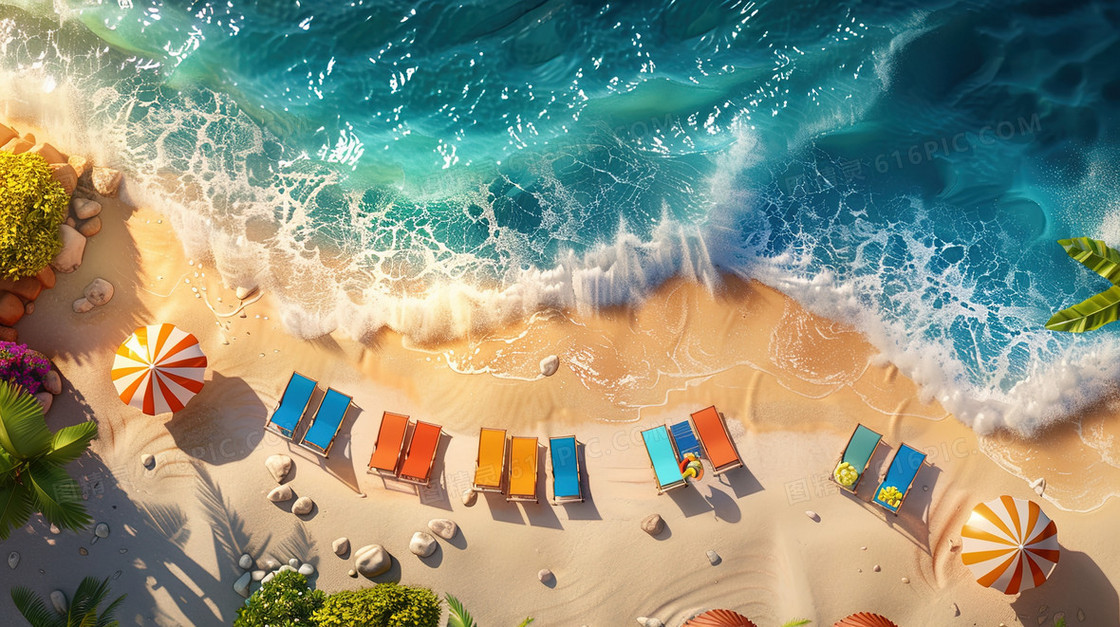 夏天海边度假俯视插画