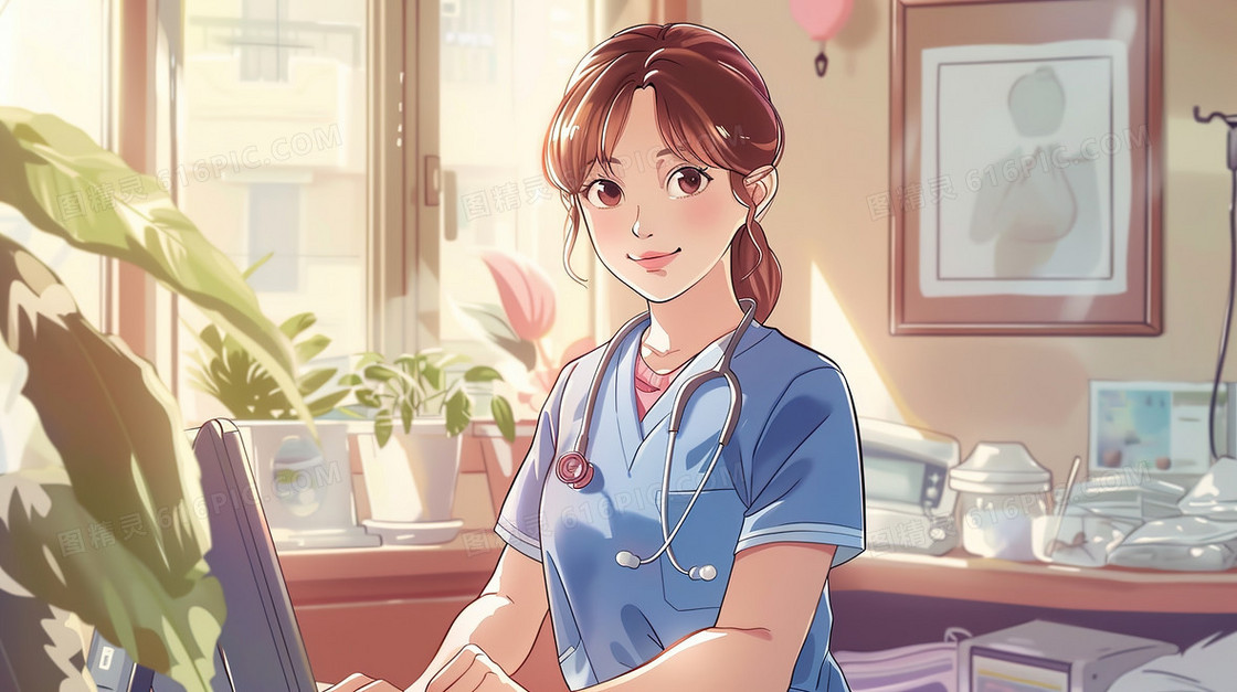医院工作中的女医生插画