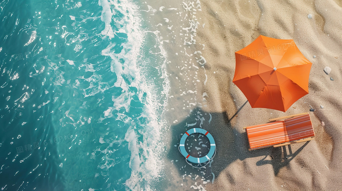夏天沙滩海边度假俯视插画