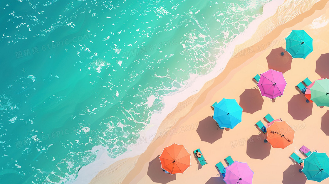 夏天沙滩海边度假俯视插画