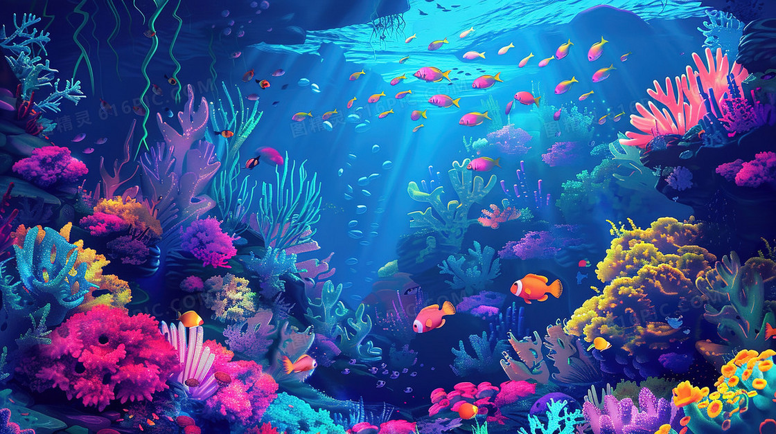 唯美海底世界风景插画