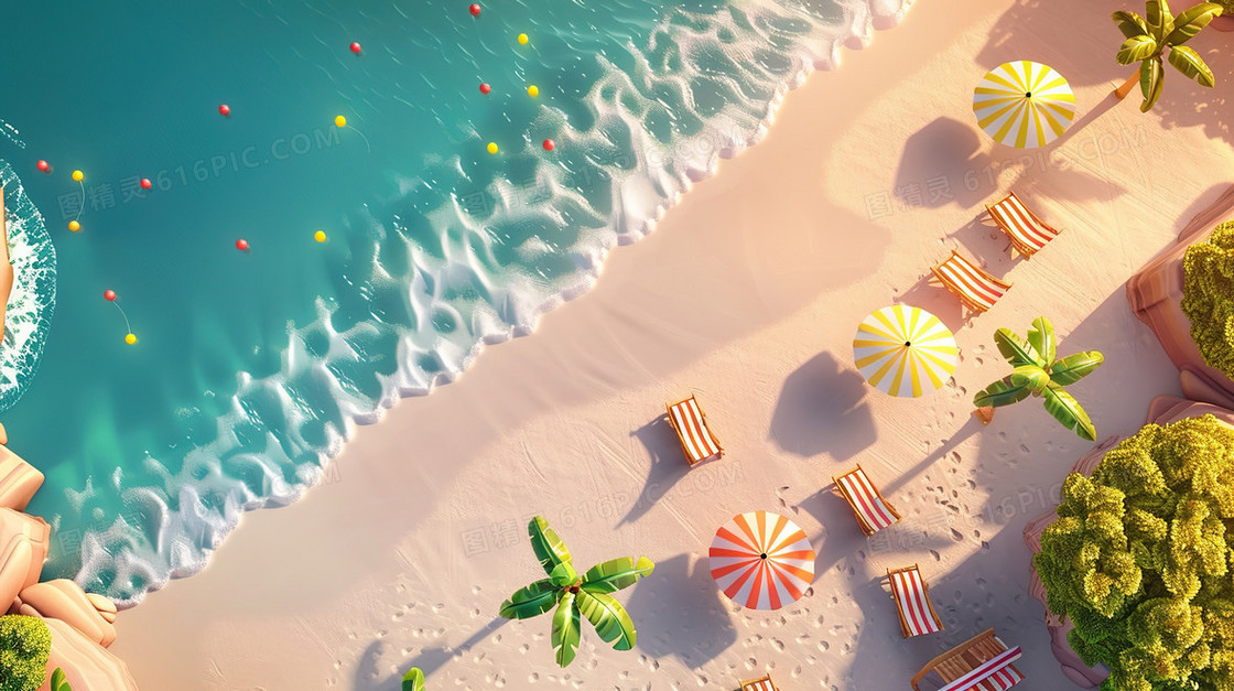 夏天海边度假俯视插画