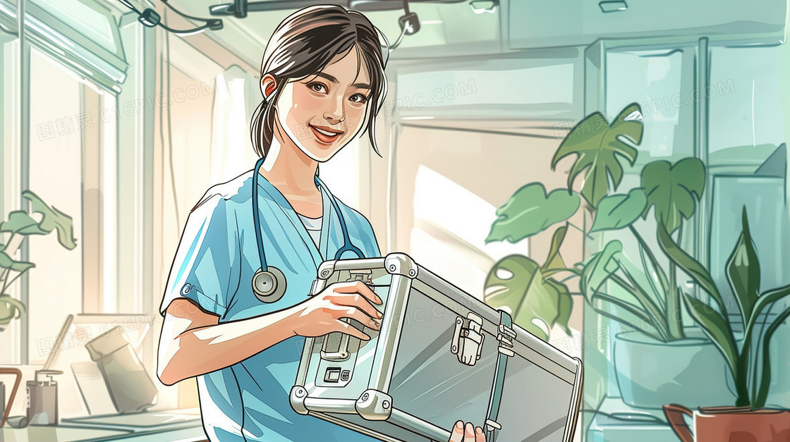 医院工作中的女医生插画
