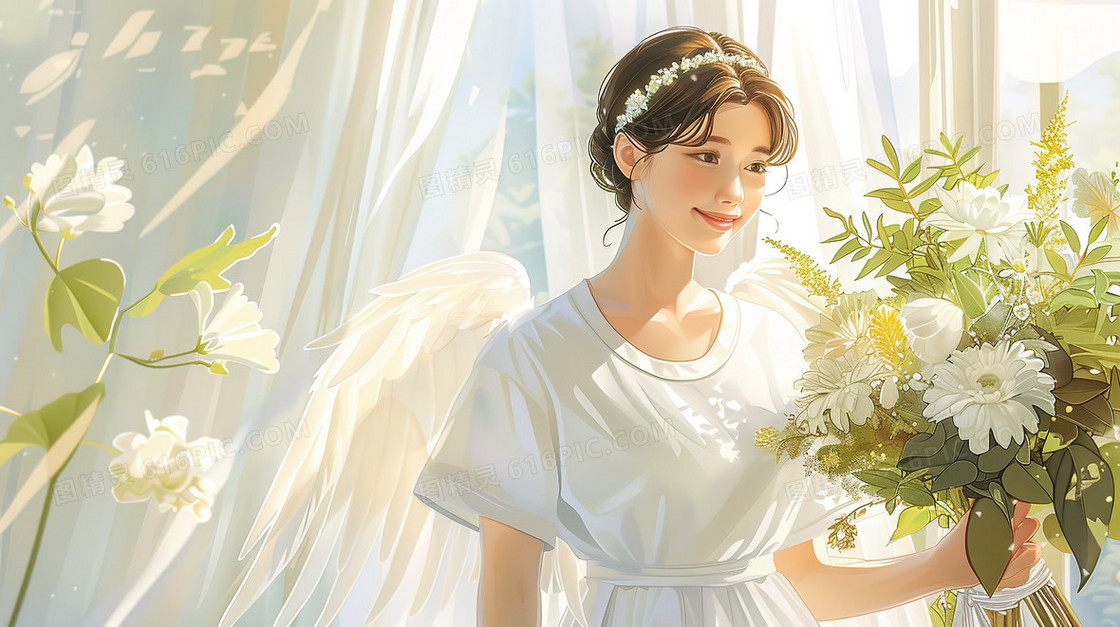 戴着翅膀的天使插画