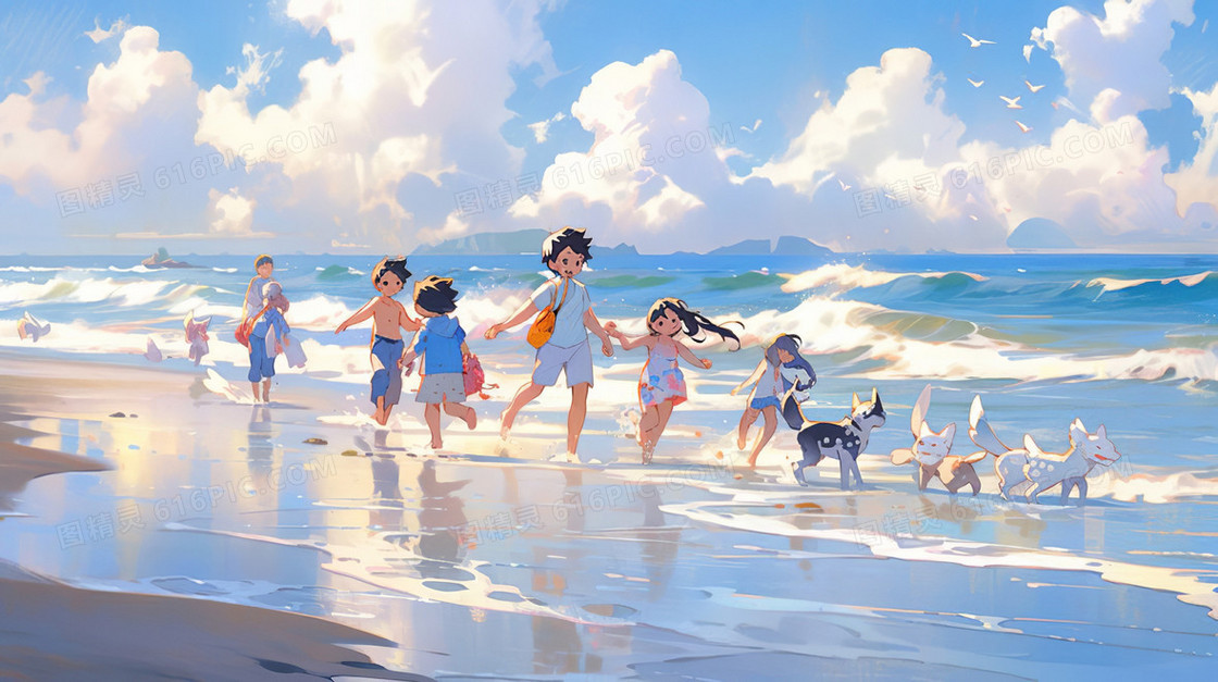 海边沙滩唯美风景插画