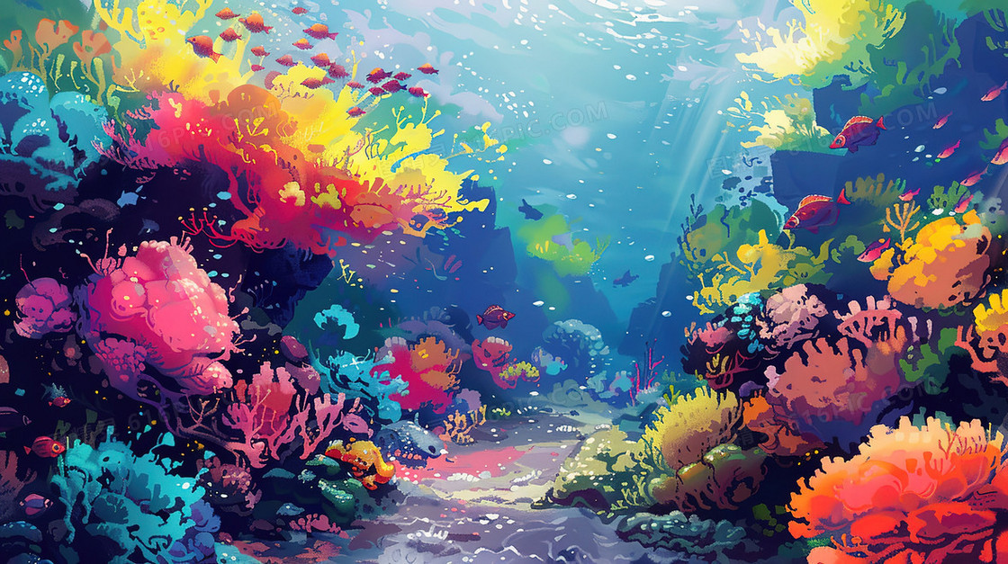 唯美海底世界风景插画