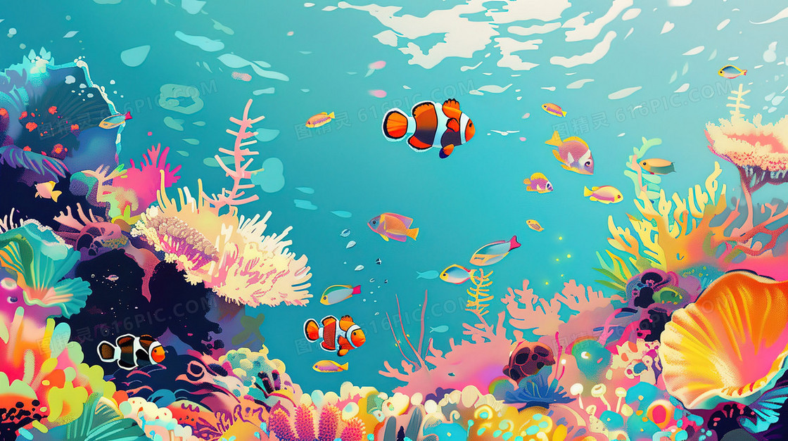 唯美海底世界风景插画