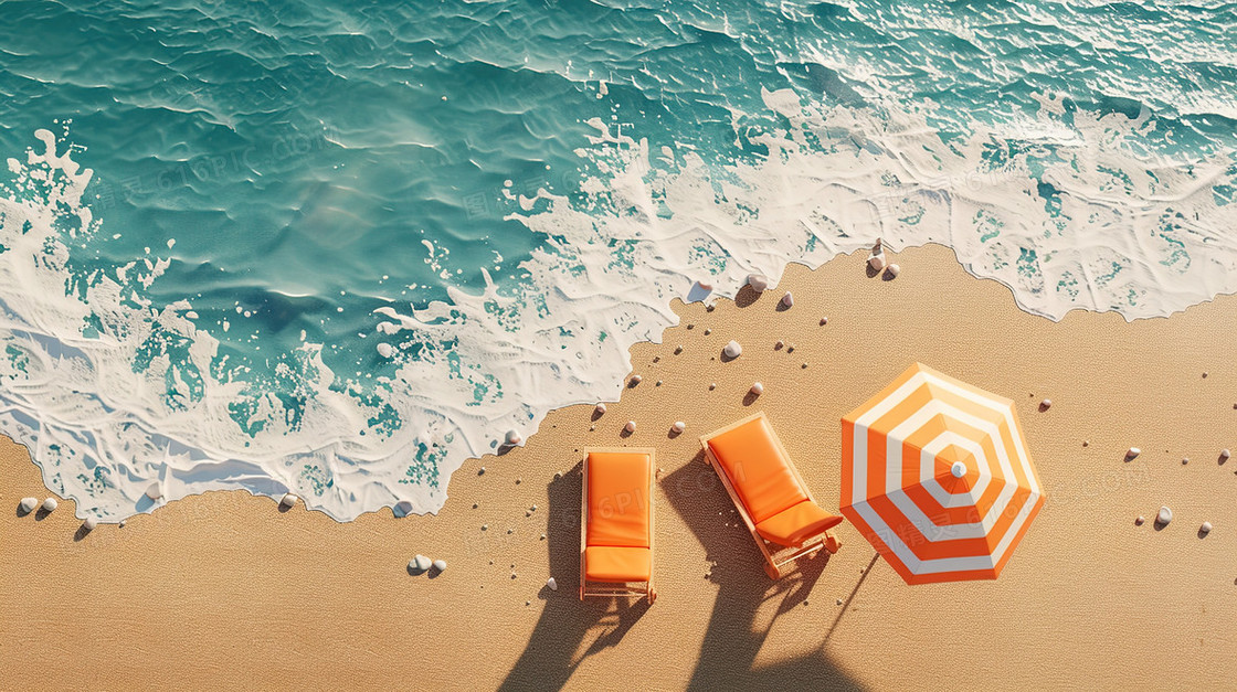 夏天沙滩海边度假俯视插画