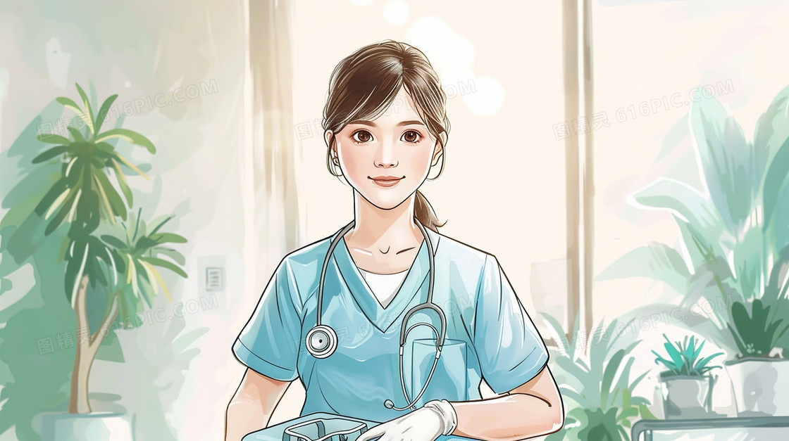 医院工作中的女医生插画