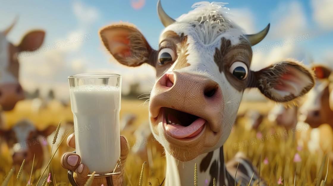 农场草地上的可爱奶牛插画