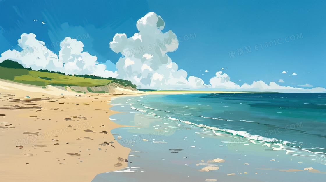 夏天沙滩海边插画