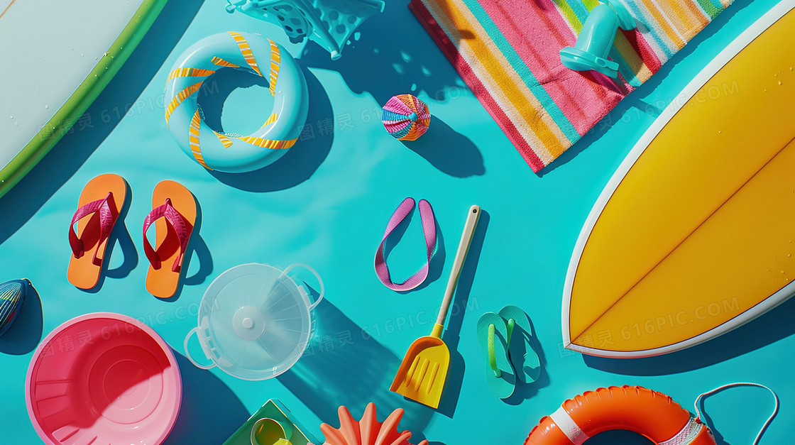 夏天沙滩海边度假物品插画