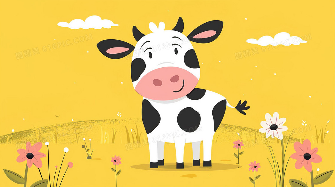 农场草地上的可爱奶牛插画