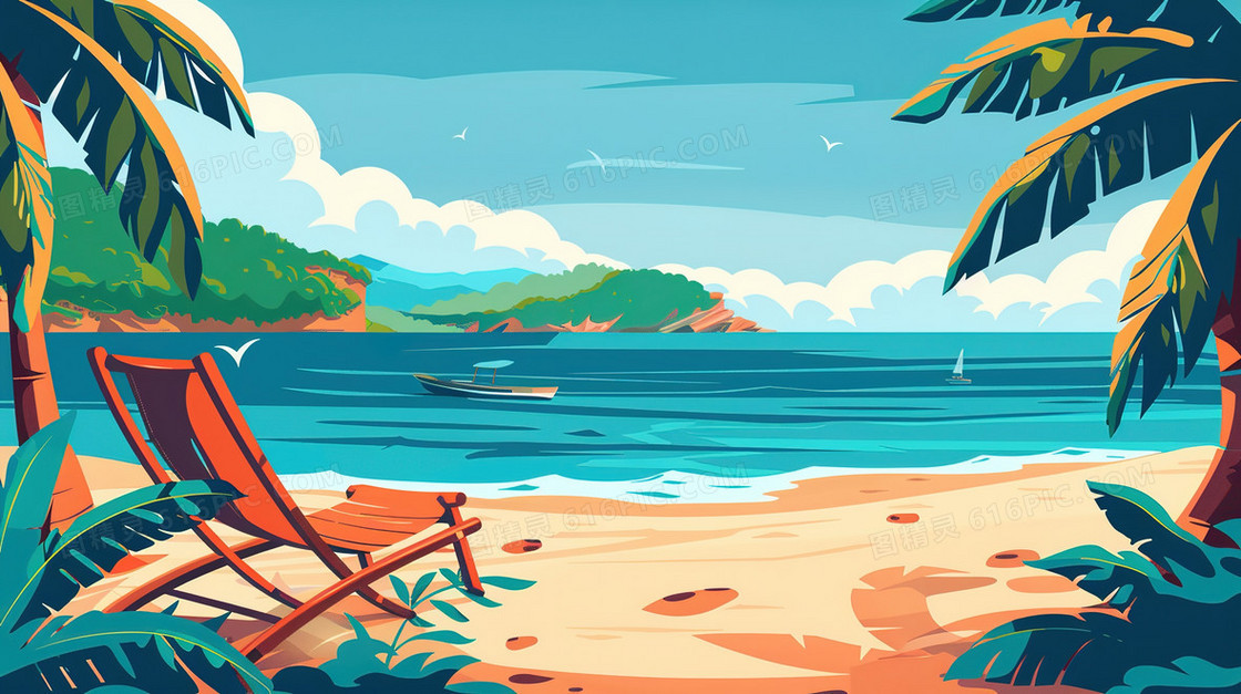 夏天海边度假插画