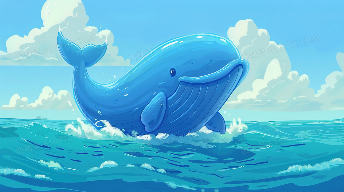 海面跳跃的可爱鲸鱼插画