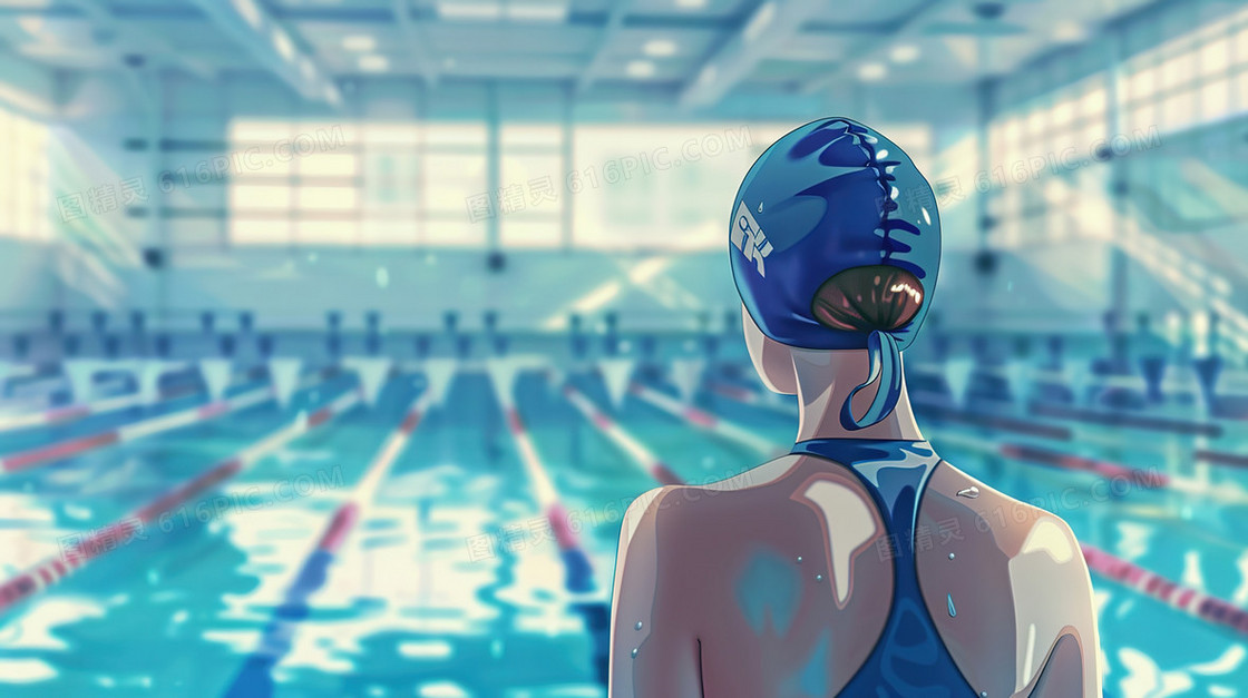 卡通手绘体育游泳女健将插画