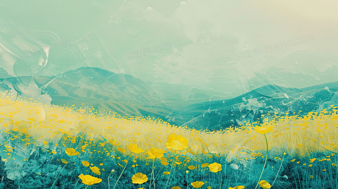 唯美蓝天田野花海风景插画